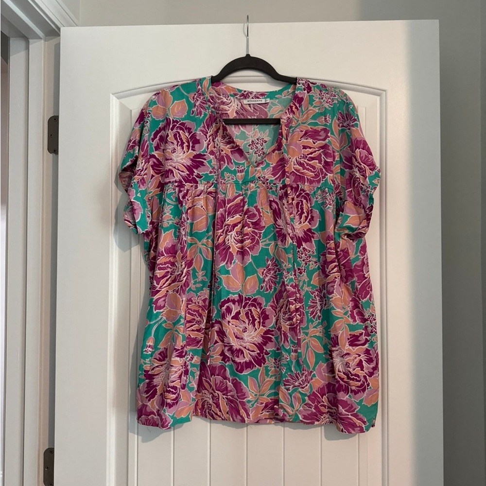 Staccato Floral Blouse - Pink and Green